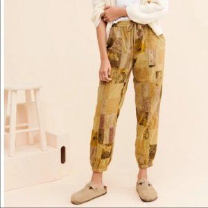Anthropologie Womens Boho Fete Patchwork Lounge Pants Size Large Khaki Green